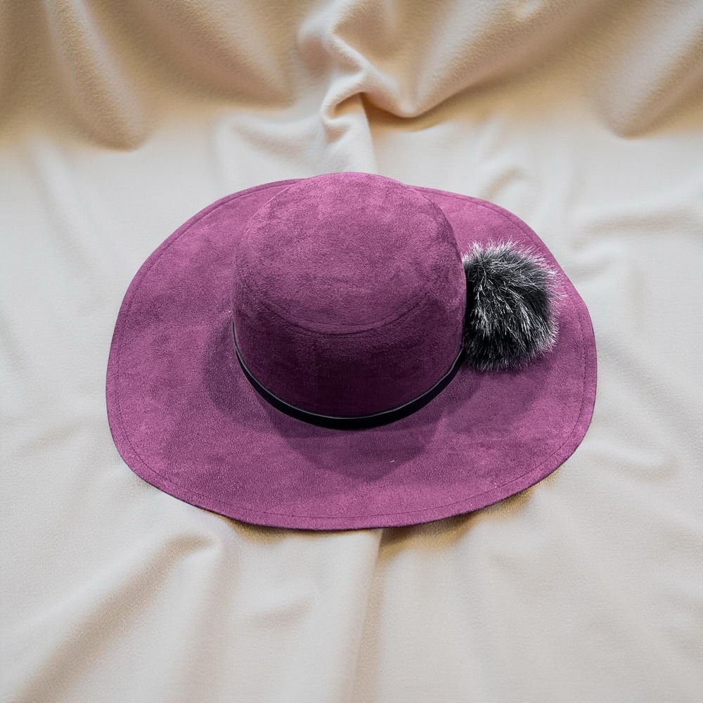 Rampage burgundy leather-band with faux fur ball fedora hat